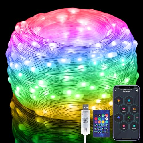 10M RGBIC Lichterkette mit Farbwechsel,[99+ Modi] 100LEDs Wasserdicht Lichtschlauch USB Plug in, mit Timer, Sync Musik, Fernbedienung & App Steuerung, für Weihnachten, Hochzeit, Haus, Party Dekoration von Electight