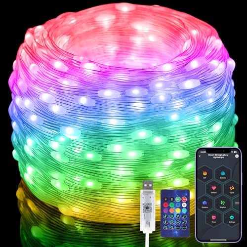 15M Lichterkette RGB Smart IC, 150LEDs Wasserdicht Lichtschlauch Led Strip USB Plug in, mit Timer, 99+ Modi, Sync Musik, Fernbedienung & App Steuerung, für Weihnachten, Schlafzimmer, Party, Hochzeit 15M Lichterkette RGB Smart IC, 150LEDs Wasserdicht Lichtschlauch Led Strip USB Plug in, mit Timer, 99+ Modi, Sync Musik, Fernbedienung & App Steuerung, für Weihnachten, Schlafzimmer, Party, Hochzeit von Electight