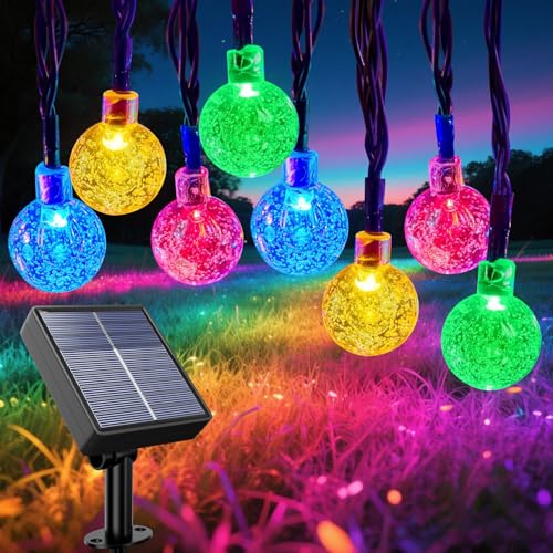Bunt Lichterkette Solar 10M, IP65 Wasserdicht Kristall Kugeln Glühbirnen Lichterkette mit 8 Modi, RGB Seil Solarlichterkette für Garten, Balkon, Terrassen, Weihnachten, Hochzeiten, Partys, Bäume Deko Bunt Lichterkette Solar 10M, IP65 Wasserdicht Kristall Kugeln Glühbirnen Lichterkette mit 8 Modi, RGB Seil Solarlichterkette für Garten, Balkon, Terrassen, Weihnachten, Hochzeiten, Partys, Bäume Deko von Electight