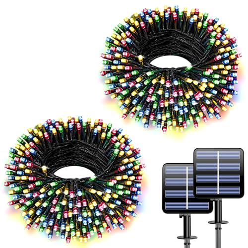 Farbwechsel Solar Lichterkette für Aussen, 2 Pack Solarlichterkette mit Wiederaufladbare Solar Batterie, 8 Modi, LED Licht für Weihnachten, Garten, Zimmer, Außen, Innen - Farbe 20M*2 400 LEDs Farbwechsel Solar Lichterkette für Aussen, 2 Pack Solarlichterkette mit Wiederaufladbare Solar Batterie, 8 Modi, LED Licht für Weihnachten, Garten, Zimmer, Außen, Innen - Farbe 20M*2 400 LEDs von Electight