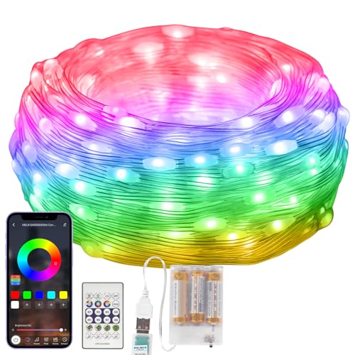 Lichterkette Außen Batteriebetrieb, 5M RGB Smart IC LED Lichtschlauch mit 99+ Modi, Timer, Sync Musik, Smart App & Fernbedienung Steuerung, Wasserdicht für Weihnachten, Halloween, Party, Garten Deko Lichterkette Außen Batteriebetrieb, 5M RGB Smart IC LED Lichtschlauch mit 99+ Modi, Timer, Sync Musik, Smart App & Fernbedienung Steuerung, Wasserdicht für Weihnachten, Halloween, Party, Garten Deko von Electight