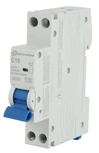 Electraline 87002 Leitungsschutzschalter 16A, Kurve C (optimaler Schutz gegen Überstrom und Kurzschluss), 1P+N, 4,5kA, 240V, CE, KEMA-KEUR, und UKCA von Electraline