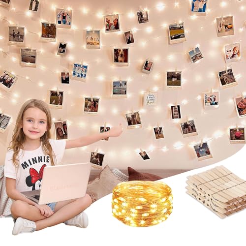 Eledreme Fotoclips lichterkette batterie, 5m50led fairy lights indoor für Zimmer Deko, kleine lichterkette mit 50 clips geschenke für teenager, Hochzeiten, Party Warmweiß von Eledreme