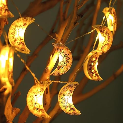 Eledreme Ramadan Dekoration Lichter, Mond ramadan lichterkette, 1.5m 10LED Lichterkette Muslim Beleuchtung Lichter für Außen und Innen Zuhause Garten von Eledreme