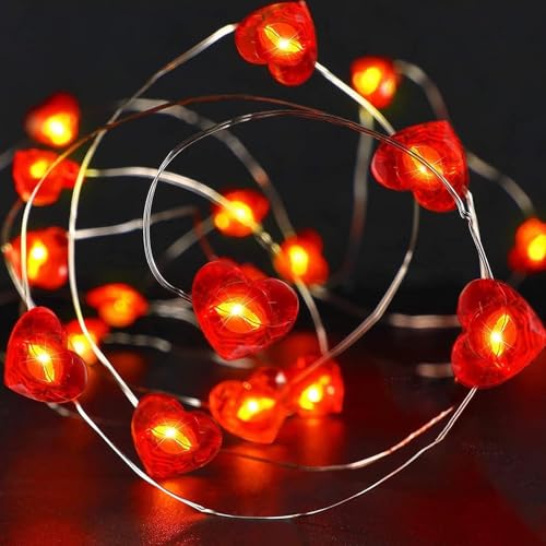 Eledreme 2m 20 LED Lichterkette Herzen Innen Batterie, Valentinstag Deko Lichterkette Batterie Lichtervorhang Innen, LED Herz Fairy Lights für Valentinstag Hochzeit Jahrestage Party von Eledreme