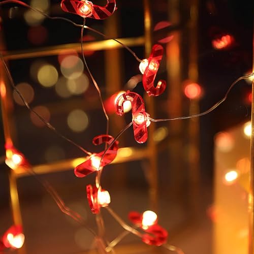 Eledreme lichterkette innen batterie, 2m 20 candy cane Weihnachtsdeko Lichtervorhang,Warmweiß weihnachtsbeleuchtung außen, LED lichterkette für Party, Weihnachten, Balkon von Eledreme