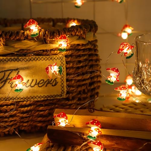 Eledreme lichterkette innen batterie, 2m20 lichterkette pilze, pilz deko Lichtervorhang außen, Warmweiß lichtervorhang sterne, LED mushroom lamp frühling deko für Party, Weihnachten, Balkon von Eledreme