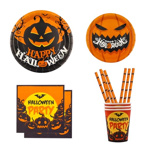 Eledreme Halloween Geschirr Set,10 Sätze kürbis deko Halloween tischdeko, Inklusive Halloween pappteller, pappbecher Halloween servietten, Halloween strohhalme,für Halloween Party Deko Eledreme Halloween Geschirr Set,10 Sätze kürbis deko Halloween tischdeko, Inklusive Halloween pappteller, pappbecher Halloween servietten, Halloween strohhalme,für Halloween Party Deko von Eledreme
