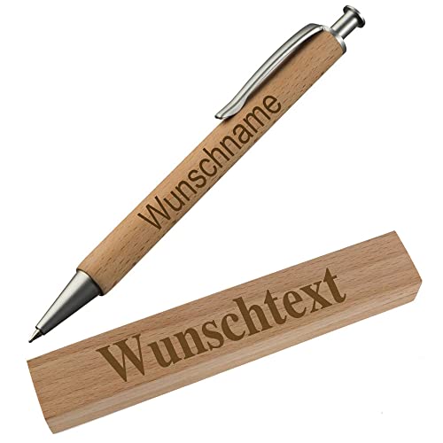 Elefantasie Kugelschreiber mit Name graviert aus Holz Wunschname oder Wunschtext als Geschenk Kugelschreiber und Holzbox graviert von Elefantasie
