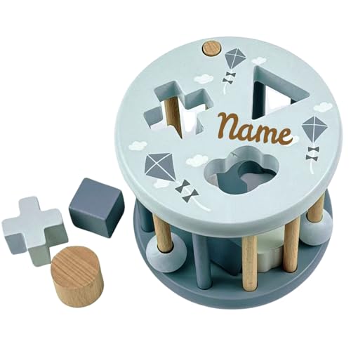 Elefantasie Sortierspiel aus Holz personalisierbar mit Name Sortierbox Steckspiel ab 12 Monate Geschenk zur Geburt blau von Elefantasie