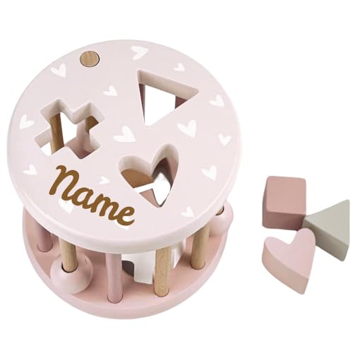 Elefantasie Sortierspiel aus Holz personalisierbar mit Name Sortierbox Steckspiel ab 12 Monate Geschenk zur Geburt rosa von Elefantasie