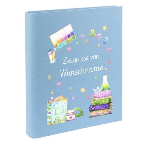 Personalisierte Zeugnismappe Ordner A4 für Zeugnisse – mit Wunschname & Schul-Motiv – Geschenk zur Einschulung, Schulabschluss oder erstem Zeugnis von Elefantasie