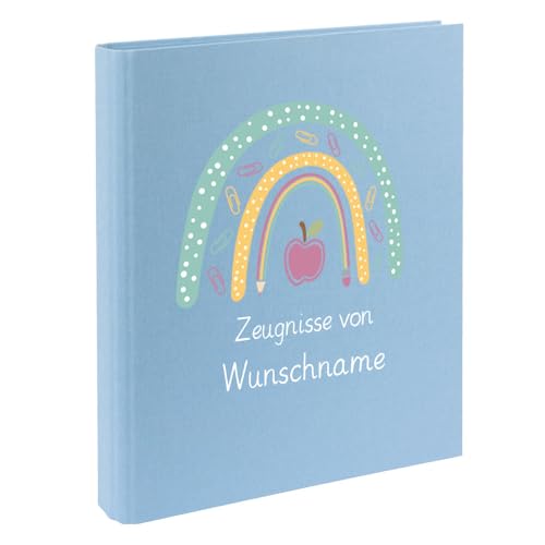 Personalisierte Zeugnismappe Ordner A4 für Zeugnisse – mit Wunschname & Schul-Motiv – Geschenk zur Einschulung, Schulabschluss oder erstem Zeugnis von Elefantasie