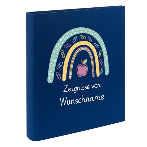 Personalisierte Zeugnismappe Ordner A4 für Zeugnisse – mit Wunschname & Schul-Motiv – Geschenk zur Einschulung, Schulabschluss oder erstem Zeugnis von Elefantasie