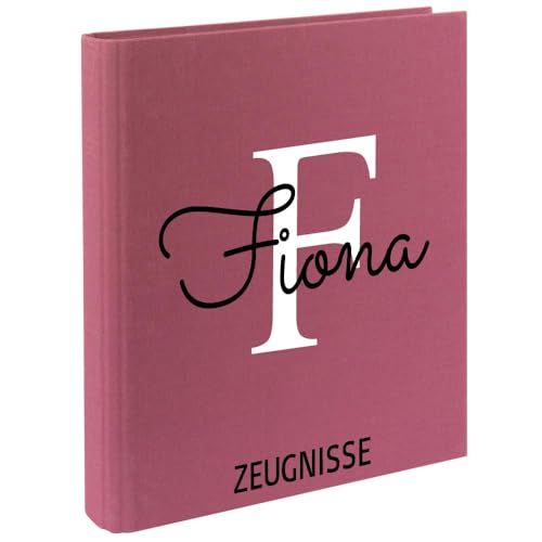 Zeugnismappe mit Namen personalisiert aus Leinen Schulkind Geschenk zur Einschulung Beere Motiv Buchstabe von Elefantasie