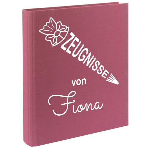 Zeugnismappe mit Namen personalisiert aus Leinen Schulkind Geschenk zur Einschulung Beere Motiv Schultüte von Elefantasie