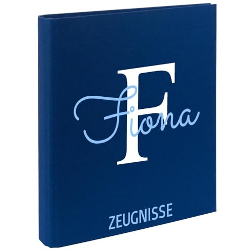 Zeugnismappe mit Namen personalisiert aus Leinen Schulkind Geschenk zur Einschulung Blau Motiv Buchstabe von Elefantasie