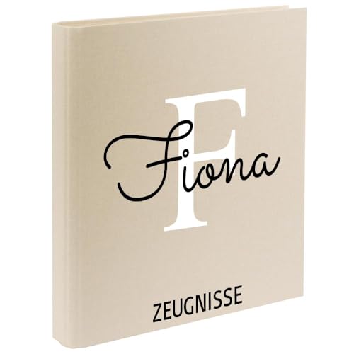 Zeugnismappe mit Namen personalisiert aus Leinen Schulkind Geschenk zur Einschulung Hellbeige Motiv Buchstabe von Elefantasie