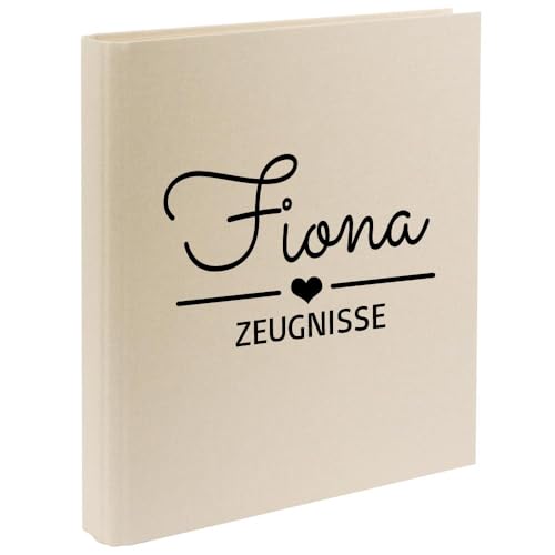 Zeugnismappe mit Namen personalisiert aus Leinen Schulkind Geschenk zur Einschulung Hellbeige Motiv Herz von Elefantasie