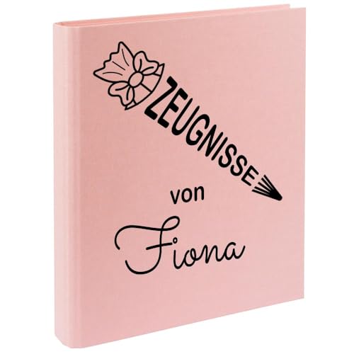 Zeugnismappe mit Namen personalisiert aus Leinen Schulkind Geschenk zur Einschulung Rosa Motiv Schultüte von Elefantasie