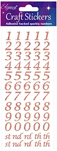 Eleganza OA027241 Stylisierte Zahlen-Glitzer-Aufkleber – Roségold selbstklebende Zahlen von Eleganza