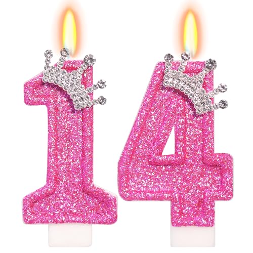 ElekFX Geburtstagskerze für Kuchen, Krone Rose Zahlenkerzen, 7 cm Zahl Happy Birthday Kerze, Cake Topper Dekoration für Geburtstagsfeier (Zahl 14) von ElekFX