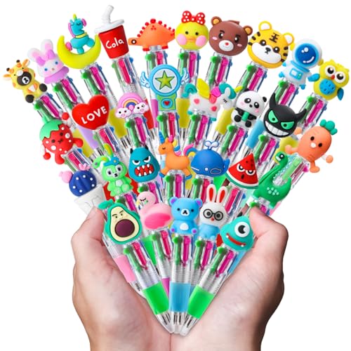 30 Stück Mehrfarbiger Kugelschreiber 4 in 1 Mini Mehrfarbig Stifte Kreativer Süßer Cartoon-Stift, 4 Farben Retractable Kugelschreiber für Büro Schulbedarf für Kinder Schüler Hausaufgaben Schule Büro von Elektheim