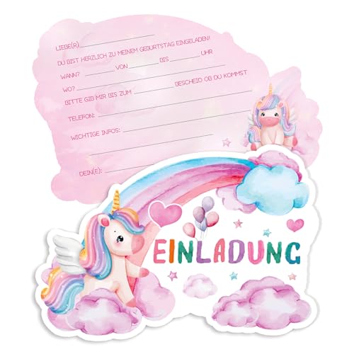 Elektheim 12 Einhorn Regenbogen Einladungskarten, Kindergeburtstag 14 x 9 cm Geburtstag Party Einladung Einschulung für Geburtstagseinladungen Kinder Geburtstagsfeier Kinderparty von Elektheim