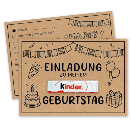 Elektheim 15x Einladungskarten zum Kindergeburtstag Kraftpapier Junge & Mädchen Einladung zum selbst Gestalten Einladungen Partyeinladungen für Kinder Geburtstage Geburtstagseinladungen (Ohne Schoki) von Elektheim