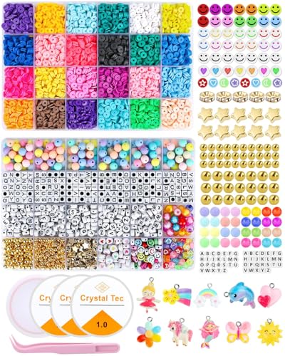 Perlen zum Auffädeln, 8000+ 6mm Polymer Clay Perlen für armbänder, 2 Boxen Selber Machen mit Buchstaben, Ketten Freundschaftsarmbänder Schmuckherstellung Charm Kit für Ringen Geschenk inkl. Ä Ö Ü ß Perlen zum Auffädeln, 8000+ 6mm Polymer Clay Perlen für armbänder, 2 Boxen Selber Machen mit Buchstaben, Ketten Freundschaftsarmbänder Schmuckherstellung Charm Kit für Ringen Geschenk inkl. Ä Ö Ü ß von Elektheim