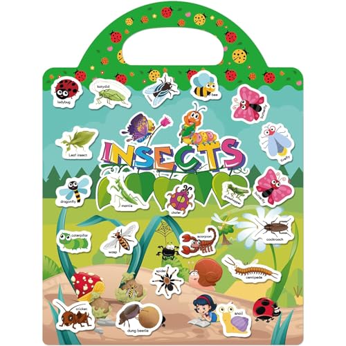 Wiederverwendbare Stickerbücher Spielzeug für Kinder Stickerbuch für 2 bis 6 Jahre Jungen Mädchen Kleinkind, Aufkleber Bücher 3D Klare Sticker Buch Pädagogisches Lernspielzeug Geschenke Insekten von Elektheim