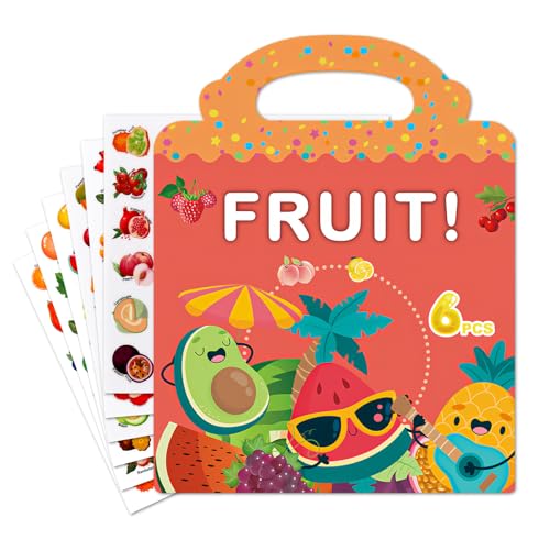 Wiederverwendbare Stickerbücher Spielzeug für Kinder Stickerbuch für 2 bis 6 Jahre Jungen Mädchen Kleinkind, Aufkleber Bücher 3D Sticker Buch Pädagogisches Lernspielzeug Geschenke Obst von Elektheim