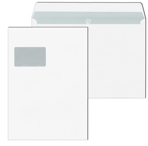 ELEPA 30025136 Versandtaschen C4, mit Fenster, haftklebend, 100 g/qm, weiß, 500 Stück von Elepa