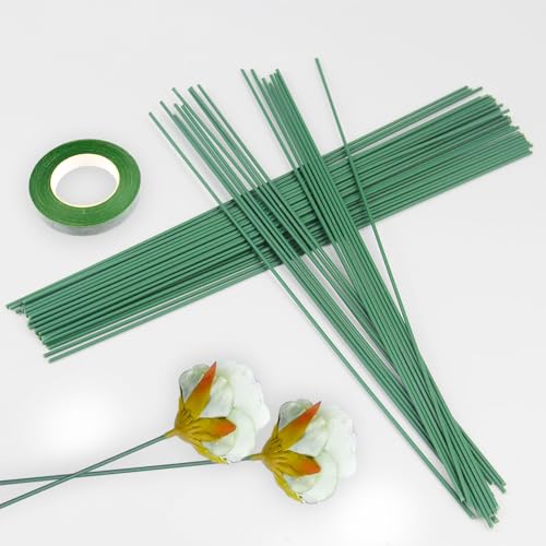 Elepl 100 Stücke Blumendraht Grün Steckdraht 30CM Kunstoff Blumenstamm Steckdraht 2MM Blumenstieldraht mit 1 Floristenband für DIY Herstellung von Blumenarrangements Künstlichen Blumen Blumenkranz Elepl 100 Stücke Blumendraht Grün Steckdraht 30CM Kunstoff Blumenstamm Steckdraht 2MM Blumenstieldraht mit 1 Floristenband für DIY Herstellung von Blumenarrangements Künstlichen Blumen Blumenkranz von Elepl