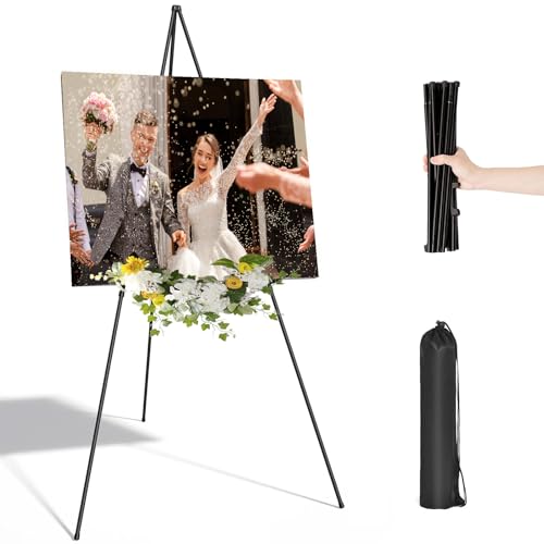 Elepl Staffelei Stand 63 Zoll Hochzeit Verstellbare Aluminium Faltbar Tragbar für Hochzeitsschilder Cafés Bäckereien Büros (Schwarz) von Elepl