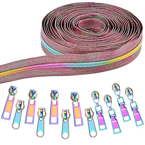 Elesunory #5 Reißverschlüsse zum Nähen, 9,8 m, Nylon-Spule, Regenbogen-Reißverschlussband, Meterware, mit 12 Regenbogen-Reißverschlüssen, robuster Reißverschluss für Heimwerker, Schneider, Nähen, Elesunory #5 Reißverschlüsse zum Nähen, 9,8 m, Nylon-Spule, Regenbogen-Reißverschlussband, Meterware, mit 12 Regenbogen-Reißverschlüssen, robuster Reißverschluss für Heimwerker, Schneider, Nähen, von Elesunory