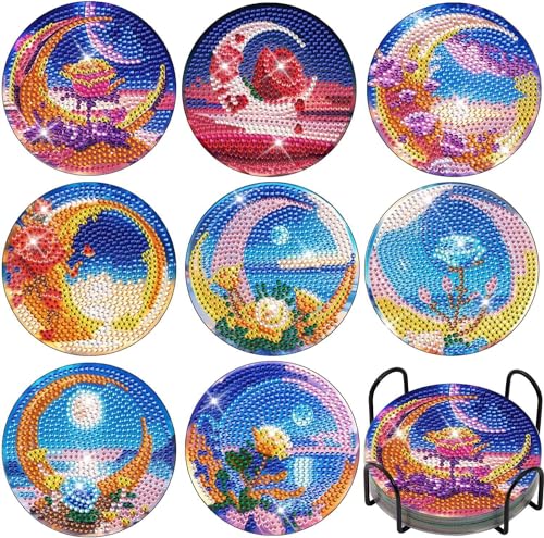 Diamond Painting Erwachsene Kinder Untersetzer Gläser Bilder Glasuntersetzer Diamant Set Dimondpaintin Klein Coasters Tassenuntersetzer Diamontpating Getränke Küche Starterset Anfänger Mit Halter von Eletiffi