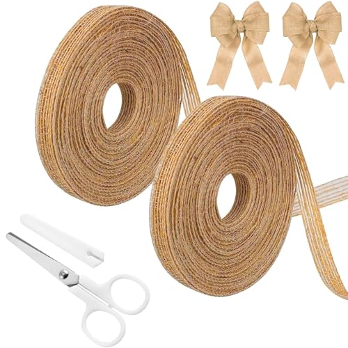 20m Juteband, 1cm Geschenkband Breit, Jute, Juteband Breit, Dekoband Jute Für Diy Handwerk Verpackung, Geschenk, Hochzeit, Weihnachten, Esstisch, Herbstkranz, Blumenstrauß Dekoration(10m/Rollen) von ElevaPulse