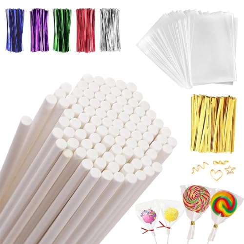 ElevaPulse 600 Stück Cake Pop Stiele-Set, 200 Cakepop Stiel, 200 Verpackungstaschen und 200 Krawatten Draht, Cake Pop Maker - Perfekt für DIY Lutscher, Cake Pops und Pralinen von ElevaPulse