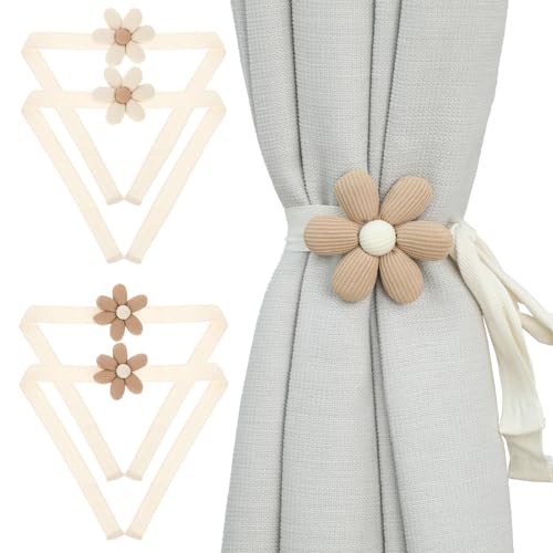 Dimeho Blumen Vorhang Raffhalter, 4 Stück Gardinen Raffhalter Süße Boho Dekorative Vorhanghalter Handgefertigte Gardinen Kordel Raffhalter Dekorative Vorhang Halter für Haus, Büro Deko (Beige/Khaki) Dimeho Blumen Vorhang Raffhalter, 4 Stück Gardinen Raffhalter Süße Boho Dekorative Vorhanghalter Handgefertigte Gardinen Kordel Raffhalter Dekorative Vorhang Halter für Haus, Büro Deko (Beige/Khaki) von ElevateTech