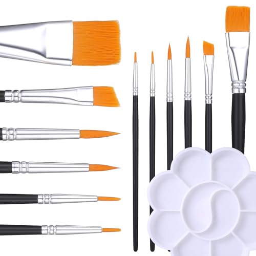 ElevateTech 6 Stück Pinsel Set Gesichtsmalpinsel mit Farbtablett Profi Künstlerpinsel Set für Körperkunst und Gesichtsbemalung Nylon Acrylfarben Pinsel für Acryl, Öl, Gouache, Halloween, Cosplay von ElevateTech