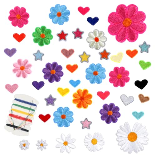 ElevateTech Bunte Blumen-Aufnäher zum Aufbügeln, 32 Stück, niedliche Blume, Stern, Herz-Applikation, zum Aufnähen, für Kleidung, Jacken, Jeans, Hosen, Hüte, Taschen, Bastelarbeiten ElevateTech Bunte Blumen-Aufnäher zum Aufbügeln, 32 Stück, niedliche Blume, Stern, Herz-Applikation, zum Aufnähen, für Kleidung, Jacken, Jeans, Hosen, Hüte, Taschen, Bastelarbeiten von ElevateTech