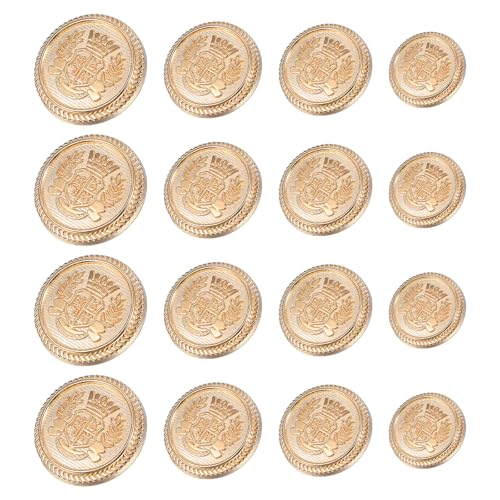 ElevateTech Goldknöpfe aus Metall, für Blazer, wiederverwendbar, Vintage-Schaft, Nähknöpfe, 15 mm, 18 mm, 20 mm, 23 mm, geeignet für Herrenanzüge, Jeansjacken, Sportmäntel, Uniform, 50 Stück von ElevateTech