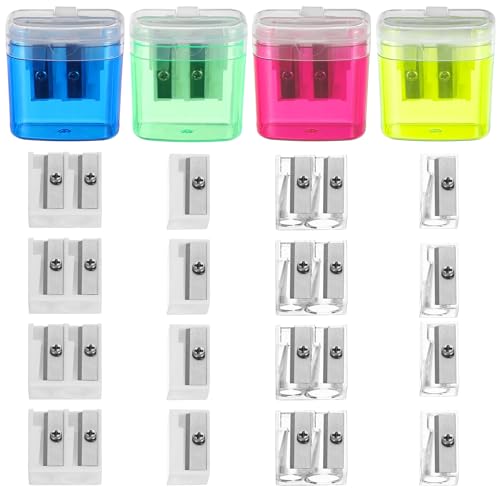 ElevateTech Hand-Bleistiftspitzer mit Deckel, 4 Stück, farbige Doppelloch, manuell, kleine Bleistiftspitzer für Lippenkonturen, Eyeliner, Augenbrauen, Buntstifte, Graphit, Pastell, für Schule, Büro von ElevateTech