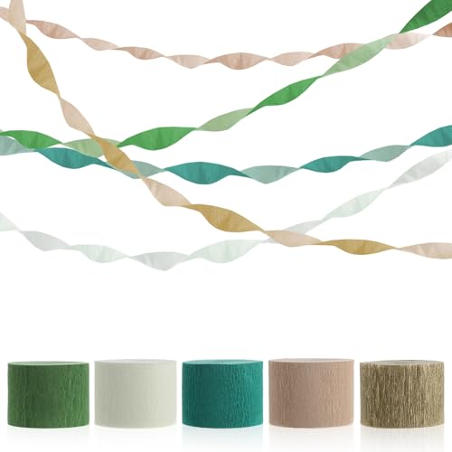 ElevateTech Krepppapier-Luftschlangen, olivgrün, für Hochzeit, Party, Dschungel, Party, Dekoration, geeignet für Wand, Bohemian-Stil, Hochzeit, Verlobung, 5 Stück von ElevateTech