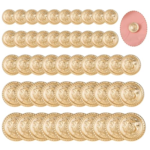 ElevateTech Metallknopf-Set, goldfarben, zum Nähen, Vintage-Messing-Emblem, Schaftknöpfe für Blazer, Anzüge, Sportmantel, Uniform, Jacke (12,5 mm, 15 mm, 18 mm, 21 mm, 25 mm), 50 Stück von ElevateTech