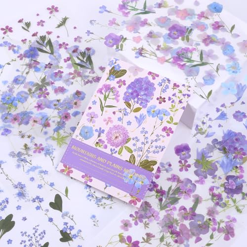 ElevateTech Plants Floral Scrapbook Stickers Kit 20 Blätter Vintage Fern Blumen Botanical Sticker Buch für Scrapbooking(Purple) von ElevateTech