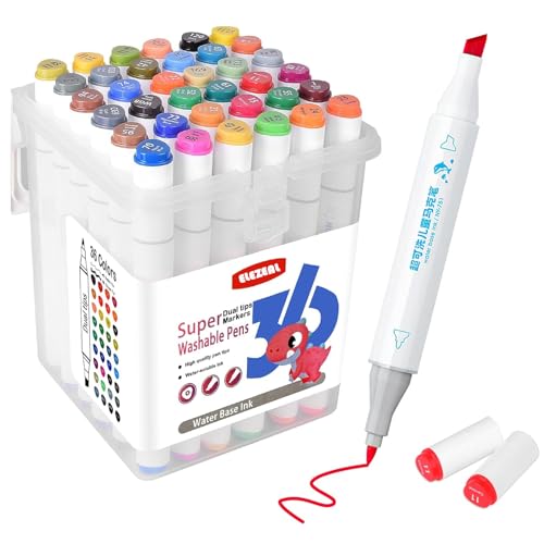 Elezeal 36 Assorted Colours Dual Tip Super Washable Colouring Pens Kit für Kinder Premium Filzstifte, die sich leicht von Haut und Kleidung abwaschen lassen | Ideal für Kinder ab 3 Jahren von Elezeal