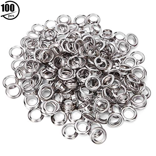 ElgnAura Brass Eyelets 10mm, 100Pcs Double Side Grommets Eyelet Repair Replacement for Clothes Bag Leather Belt Decoration Accessories (Silver) von ElgnAura