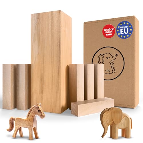 Eli® Schnitzholz Linde - großes Set Holzblock - welches Lindenholz zum Schnitzen oder drechseln - Schnitzvorlage - Schnitzset Holz Rohlinge - Kantholz - Holz für Erwachsene und Kinder - Bastelset von Eli